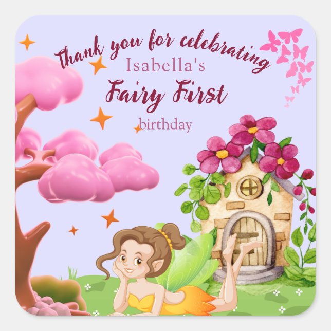 Girls Fairy First Fairytale Mushroom Butterfly  Square Sticker (Front)