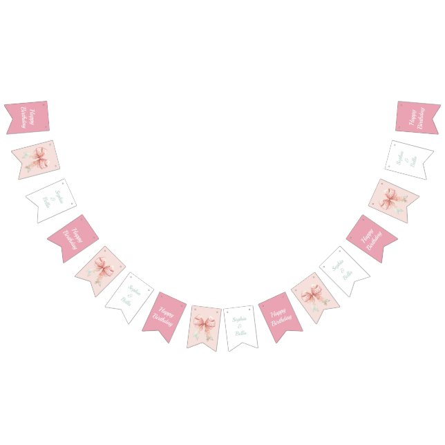 Girls Fairy Mushroom House Ribbon Twins Birthday Bunting Flags (All)