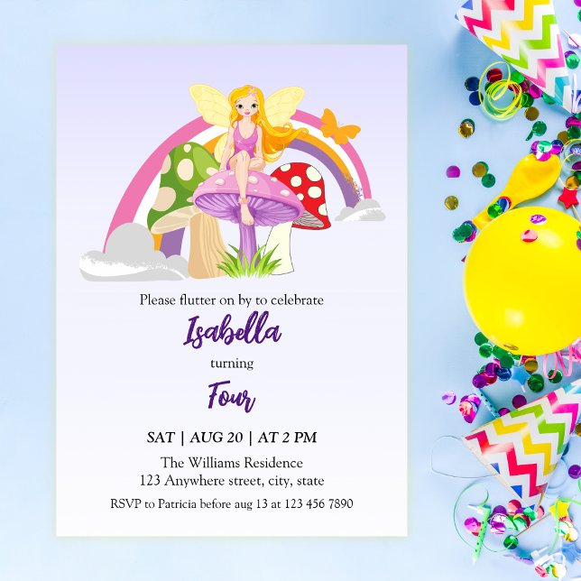 Girls Fairy Mushroom Rainbow Birthday  Invitation (Creator Uploaded)