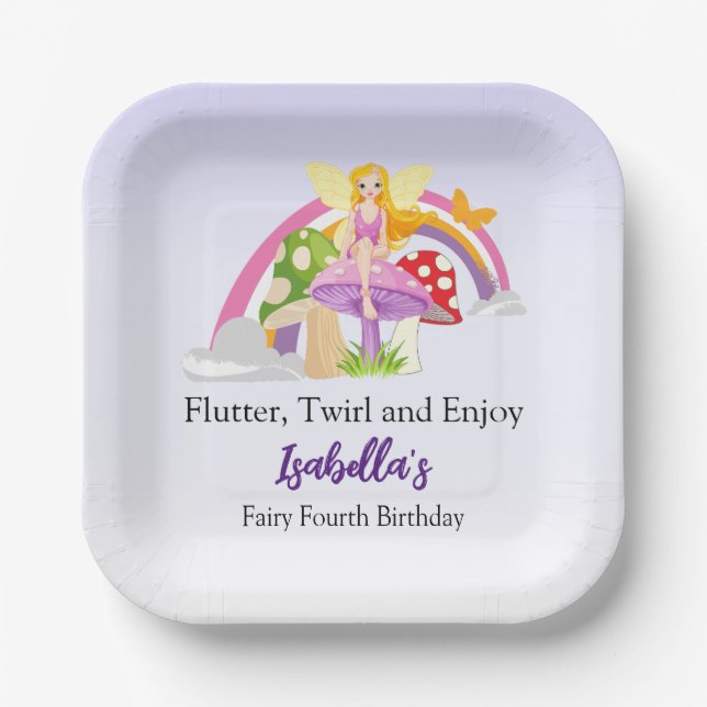 Girls Fairy Mushroom Rainbow Birthday  Paper Plates (Front)