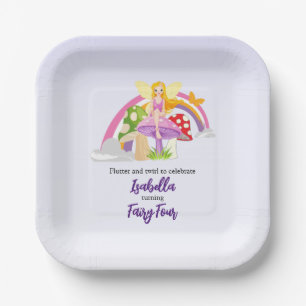 Girls Fairy Mushroom Rainbow Birthday Paper Plates