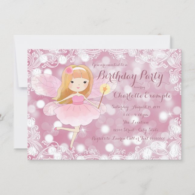 Girls Fairy Princess Birthday Party Invitation (Front)