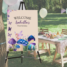 Girls Fairy Purple Mushroom Butterfly Birthday