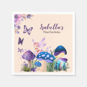 Girls Fairy Purple Mushroom Butterfly Birthday Napkins