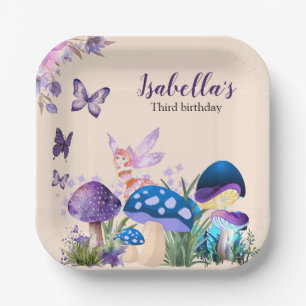 Girls Fairy Purple Mushroom Butterfly Birthday Paper Plates