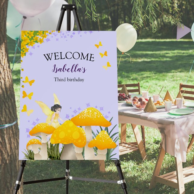 Girls Fairy Yellow Mushroom Butterfly Birthday Foam Board (Creator Uploaded)