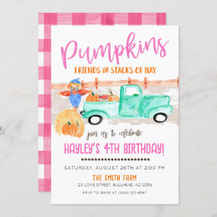 Girls Fall Farmer Pumpkin Patch Old Truck Invitation