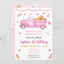 Girls Fall Pumpkin Truck Birthday Invitation