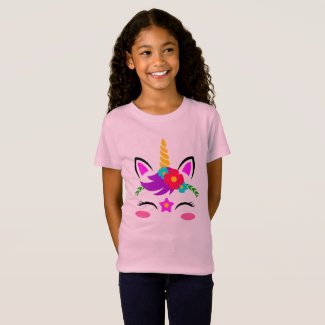 Girl's Fancy Unicorn FLowers Jersey t-Shirt