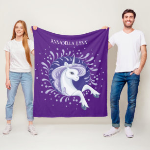 girls fantasy unicorn add name Fleece Blanket