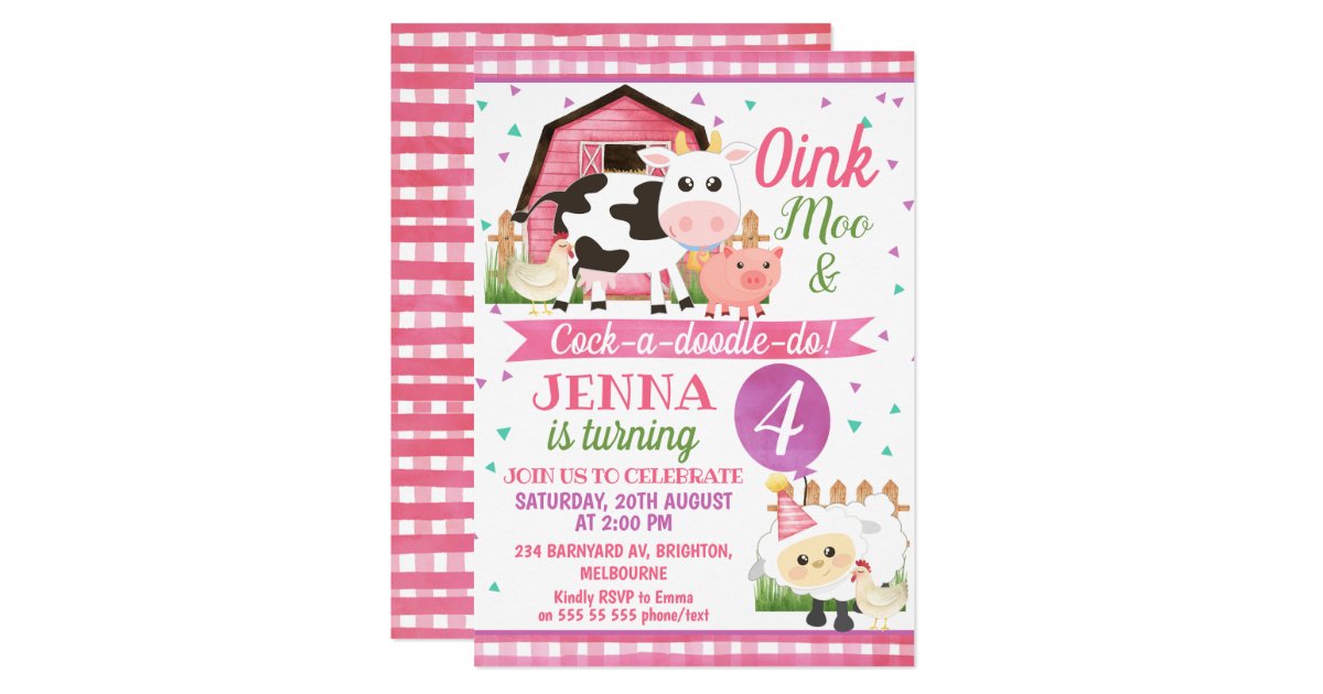 Girls Farm Animals Birthday Invitations | Zazzle.com