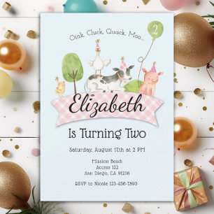 Girls Farm Barnyard 2nd Birthday Party Invitation