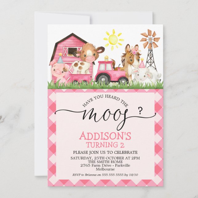 Girls Farm Have You Heard The Moos Birthday Invita Invitation (Front)