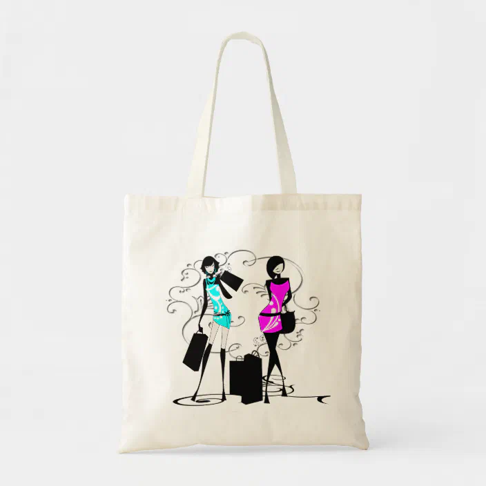 Fashion Girl Graphic Print Chevron Pattern Spring Summer Tote Bag