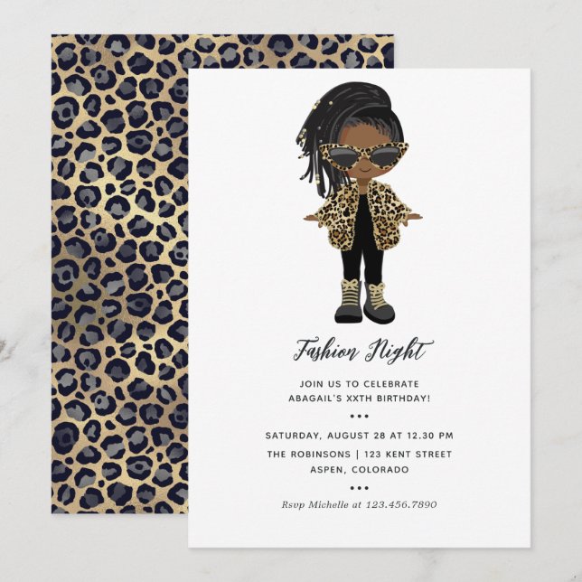 Girls Fashion Night Party Invitation (Front/Back)