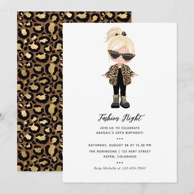 Girls Fashion Night Party Invitation (Front/Back)
