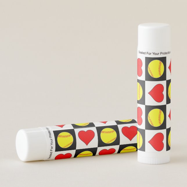 Girls Fastpitch Softball Player Hearts & Softballs Lip Balm (Front)