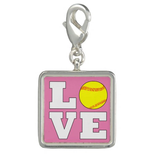 Girls Fastpitch Softball Player LOVE Square Sports Charm