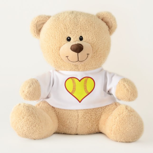 Girls Fastpitch Softball Player Softball Heart Teddy Bear (Front)