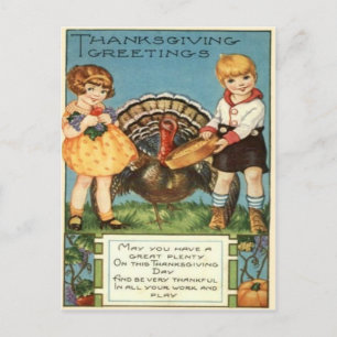 Girls Feeding Turkey Postcard