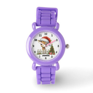 Girls festive Christmas giraffe add name Watch