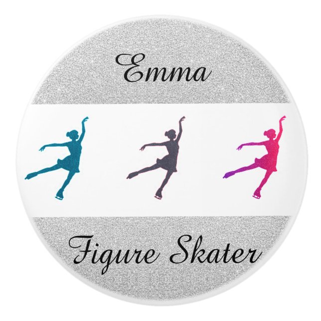 Girls Figure Skater / Ice Skating Personalized Ceramic Knob (Front)