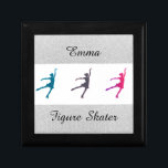 Girls Figure Skater / Ice Skating Personalized Gift Box<br><div class="desc">Silver faux glitter sparkle with 3 different colored figure skaters in the center. This design is personalized with the name of your figure skater on top ,  says figure skater on the bottom.</div>