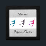 Girls Figure Skater / Ice Skating Personalized Gift Box<br><div class="desc">Silver faux glitter sparkle with 3 different colored figure skaters in the center. This design is personalized with the name of your figure skater on top ,  says figure skater on the bottom.</div>