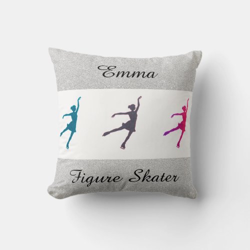 Girls Figure Skater  Ice Skating Personalized Throw Pillow