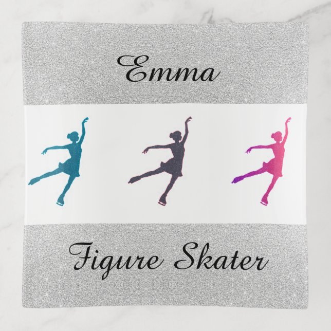 Girls Figure Skater / Ice Skating Personalized Trinket Tray (Front)