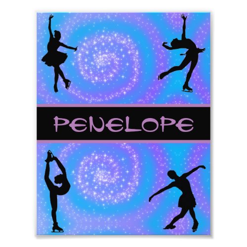 Girls Figure Skating Blue and Purple Swirl Photo Print