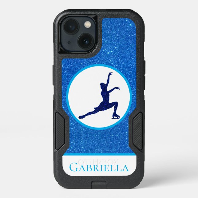 Girls Figure Skating Blue Sparkle Otterbox Case (Back)