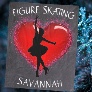 Girls Figure Skating Chalkboard Heart w/ Name Fleece Blanket