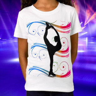 Girls Figure Skating Colorful Swirls T-Shirt