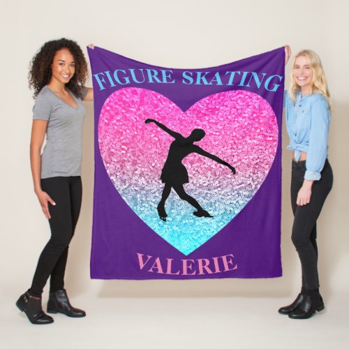 Girls Figure Skating Fleece Blanket w Her Name