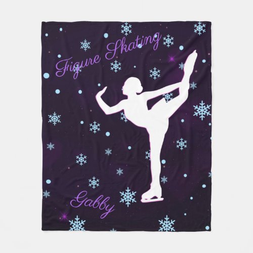 Girls Figure Skating Purple and White Snowflake Fleece Blanket
