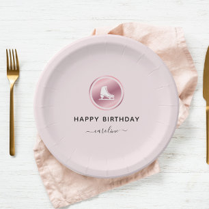 Girls Figure Skating Rose Gold Birthday Party Paper Plates