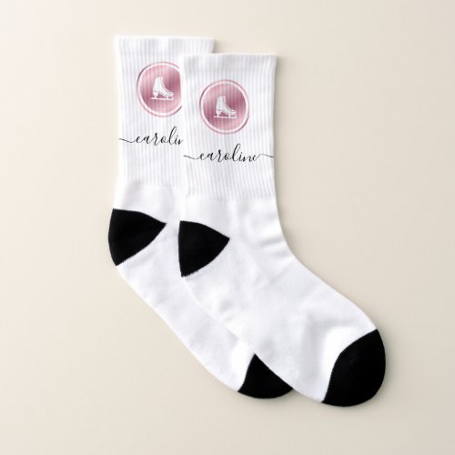 Girls Figure Skating Rose Gold Ice Skates Kid Name Socks