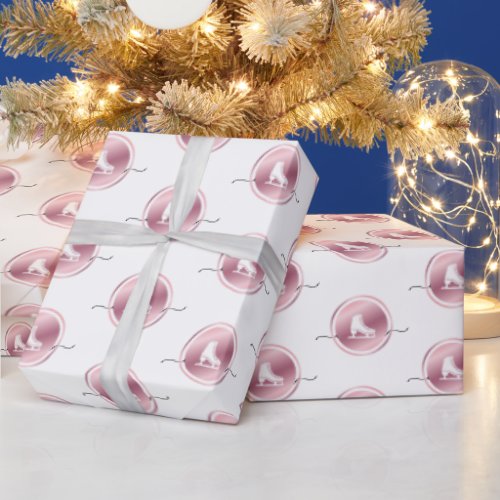 Girls Figure Skating Rose Gold Ice Skates Kid Name Wrapping Paper