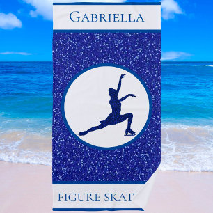 Girls Figure Skating Sparkle Personalized Beach Towel