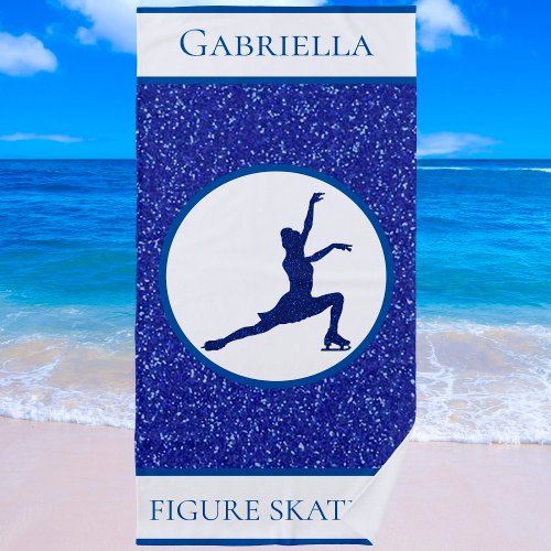 Girls Figure Skating Sparkle Personalized Beach Towel