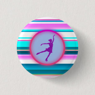 Girls Figure Skating Stripes Button