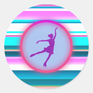 Girls Figure Skating Stripes Classic Round Sticker