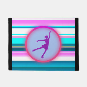 Girls Figure Skating Stripes Doormat