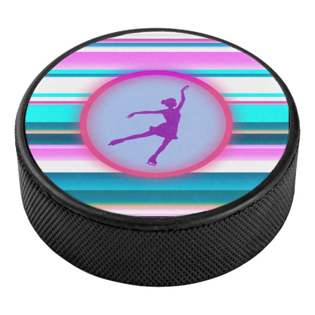 Girls Figure Skating Stripes  Hockey Puck (3/4)