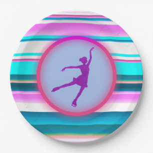 Girls Figure Skating Stripes Paper Plates