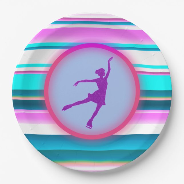 Girls Figure Skating Stripes    Paper Plates (Front)