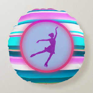 Girls Figure Skating Stripes Round Pillow