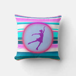 Girls Figure Skating Stripes  Throw Pillow