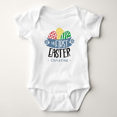 Girls First 1st Easter 3 Colorful Eggs  Name Cute Baby Bodysuit